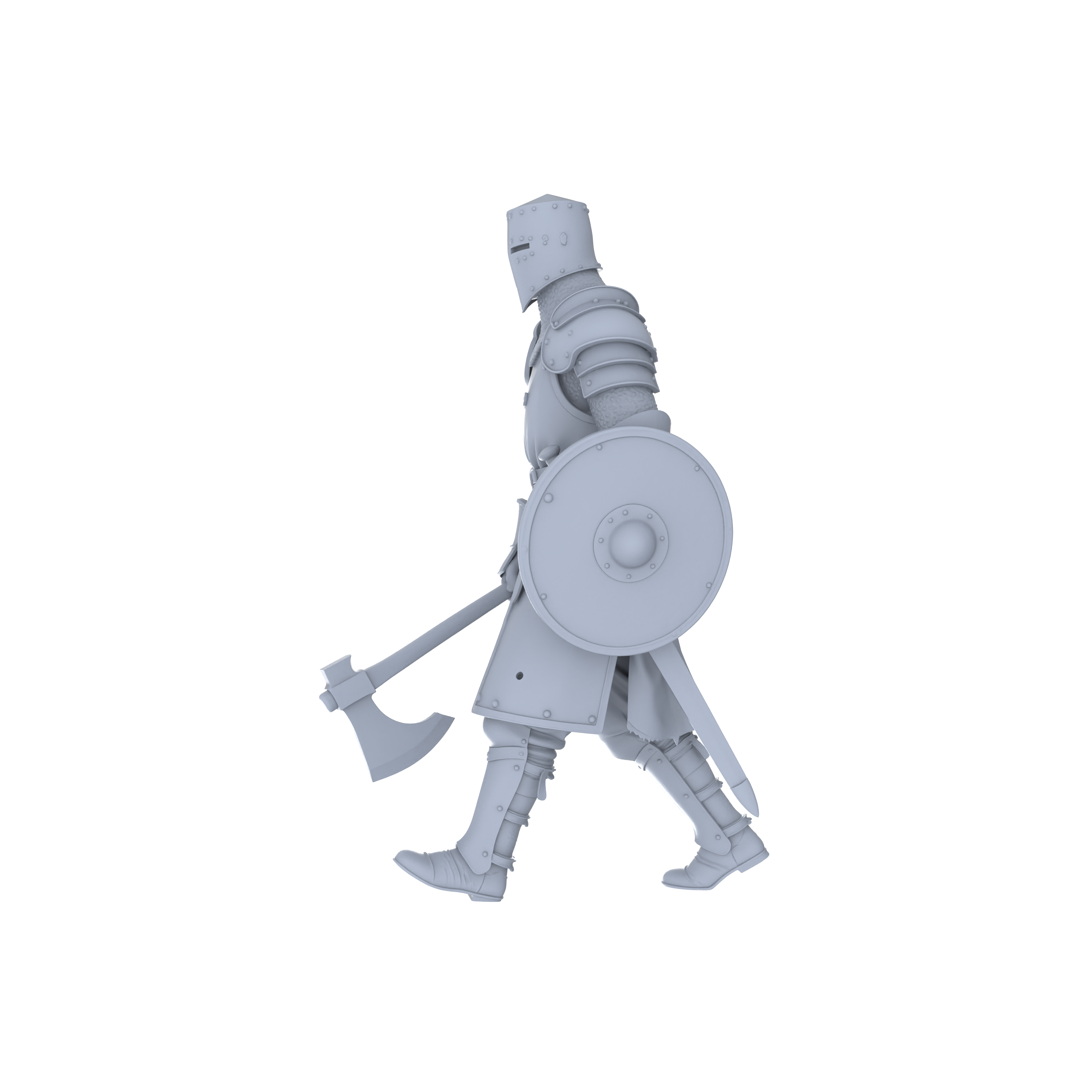 Detail view of MRY-SFW LYGR047 Medieval knight, walking pose, historical theme, magic theme, wargame, resin white model, fantasy theme, wargaming miniature, scene character, figure, hand-painted S Scale Model