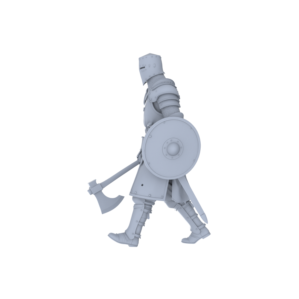 Detail view of MRY-SFW LYGR047 Medieval knight, walking pose, historical theme, magic theme, wargame, resin white model, fantasy theme, wargaming miniature, scene character, figure, hand-painted S Scale Model
