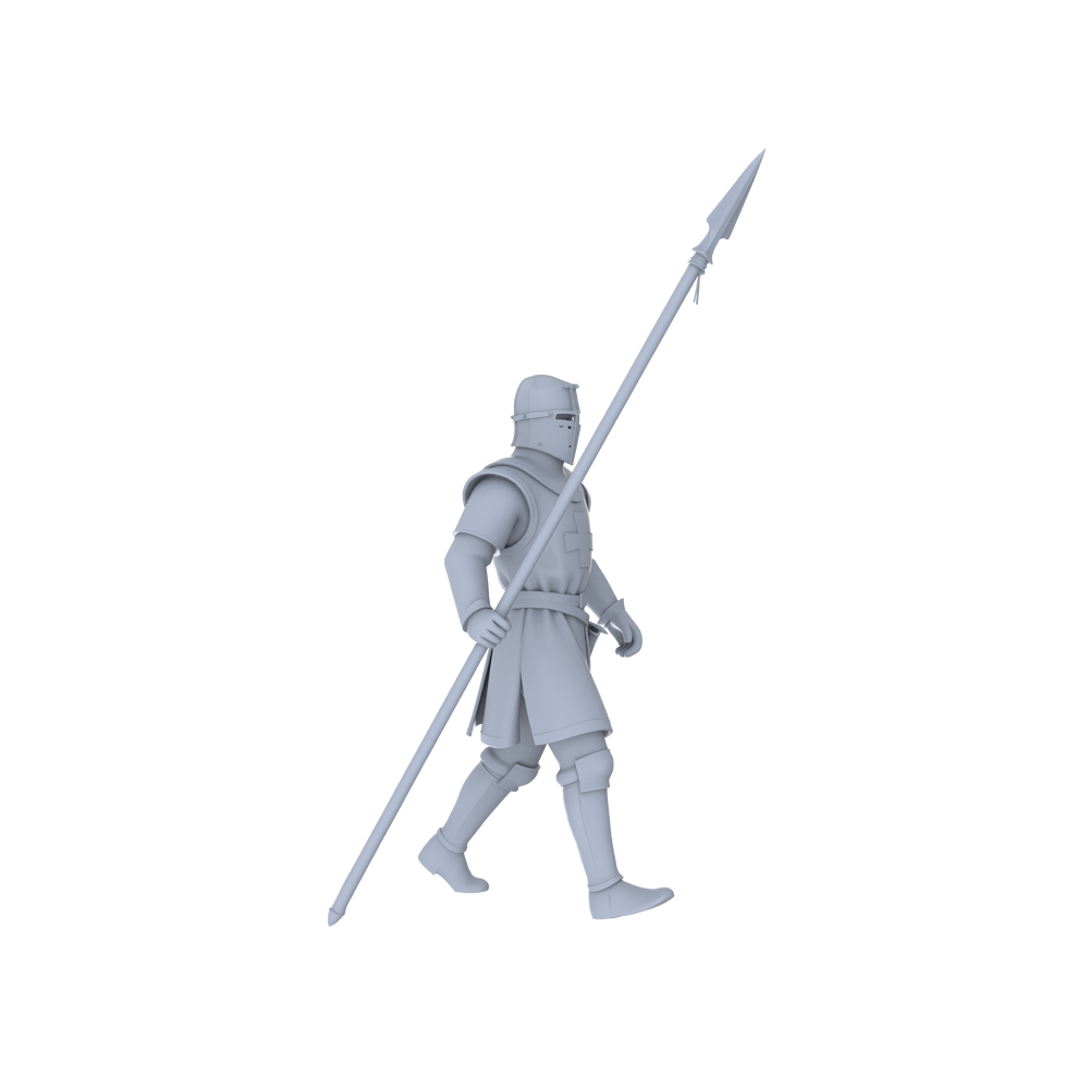 Detail view of MRY-SFW LYGR047 Medieval knight, walking pose, historical theme, magic theme, wargame, resin white model, fantasy theme, wargaming miniature, scene character, figure, hand-painted S Scale Model