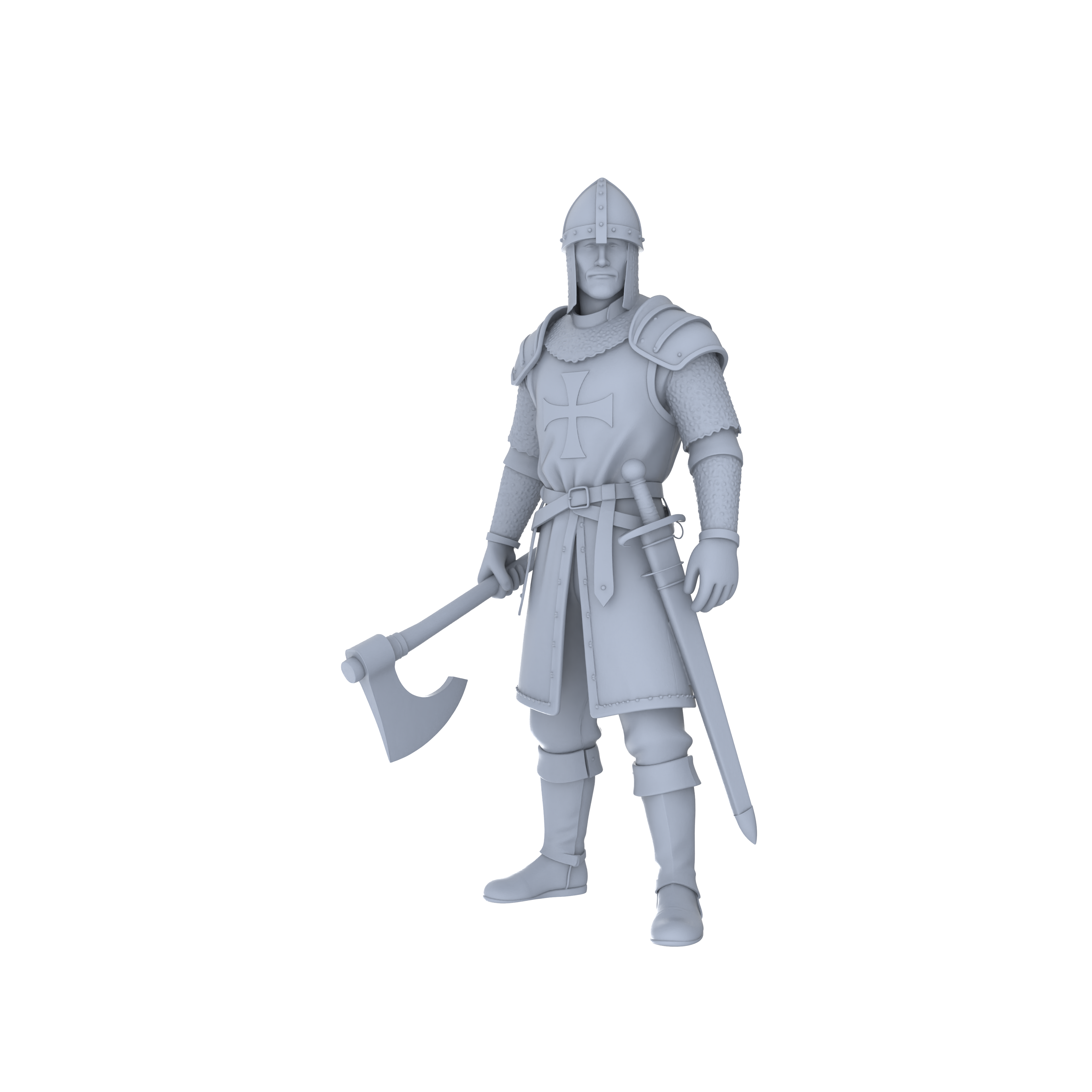 Detail view of MRY-SFW LYGR050 Medieval knight, standing pose, historical theme, magic theme, wargame, resin white model, fantasy theme, wargaming miniature, scene character, figure, hand-painted S Scale Model