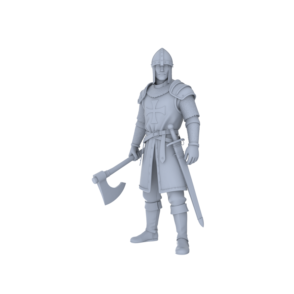 Detail view of MRY-SFW LYGR050 Medieval knight, standing pose, historical theme, magic theme, wargame, resin white model, fantasy theme, wargaming miniature, scene character, figure, hand-painted S Scale Model