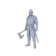 Detail view of MRY-SFW LYGR050 Medieval knight, standing pose, historical theme, magic theme, wargame, resin white model, fantasy theme, wargaming miniature, scene character, figure, hand-painted S Scale Model