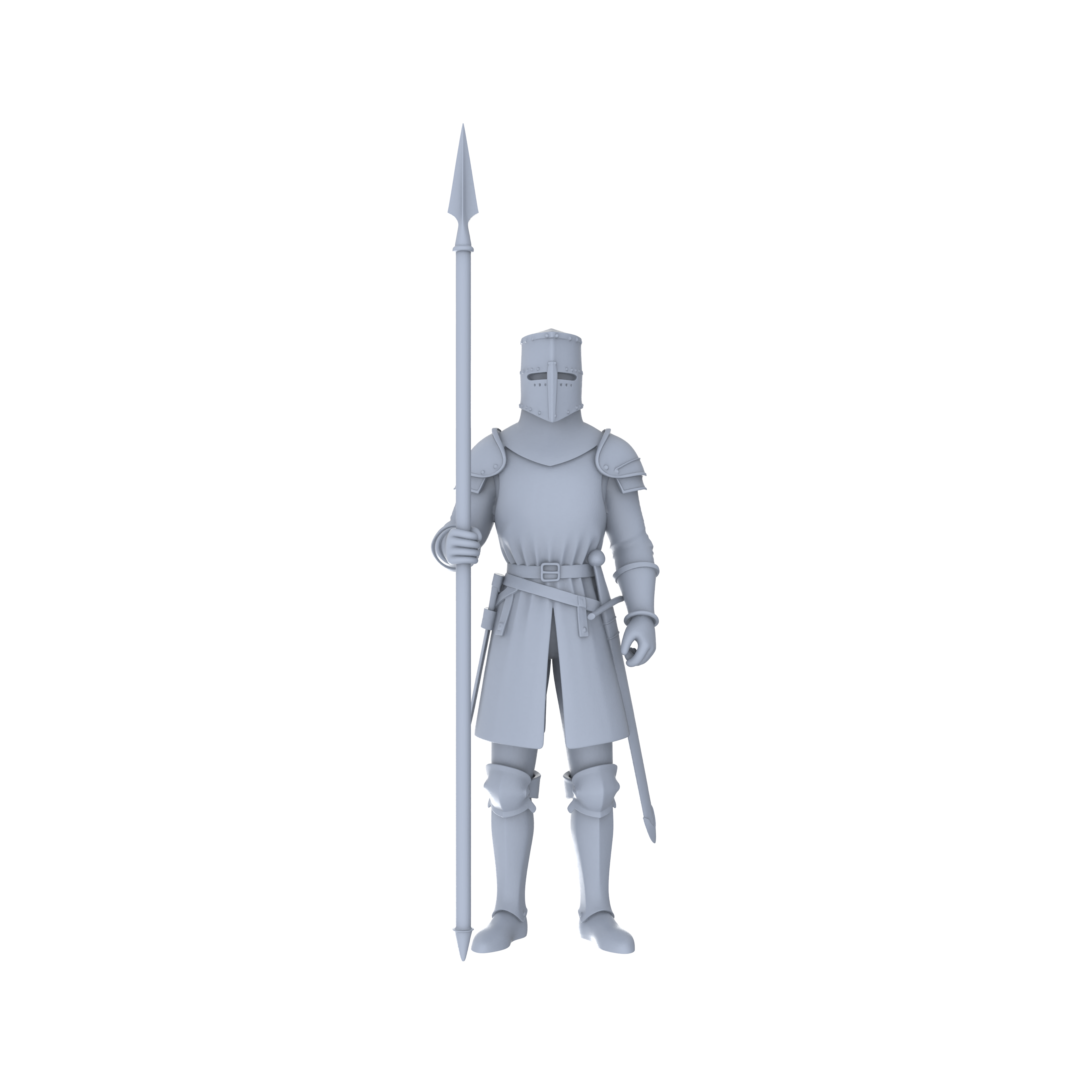 Detail view of MRY-SFW LYGR050 Medieval knight, standing pose, historical theme, magic theme, wargame, resin white model, fantasy theme, wargaming miniature, scene character, figure, hand-painted S Scale Model