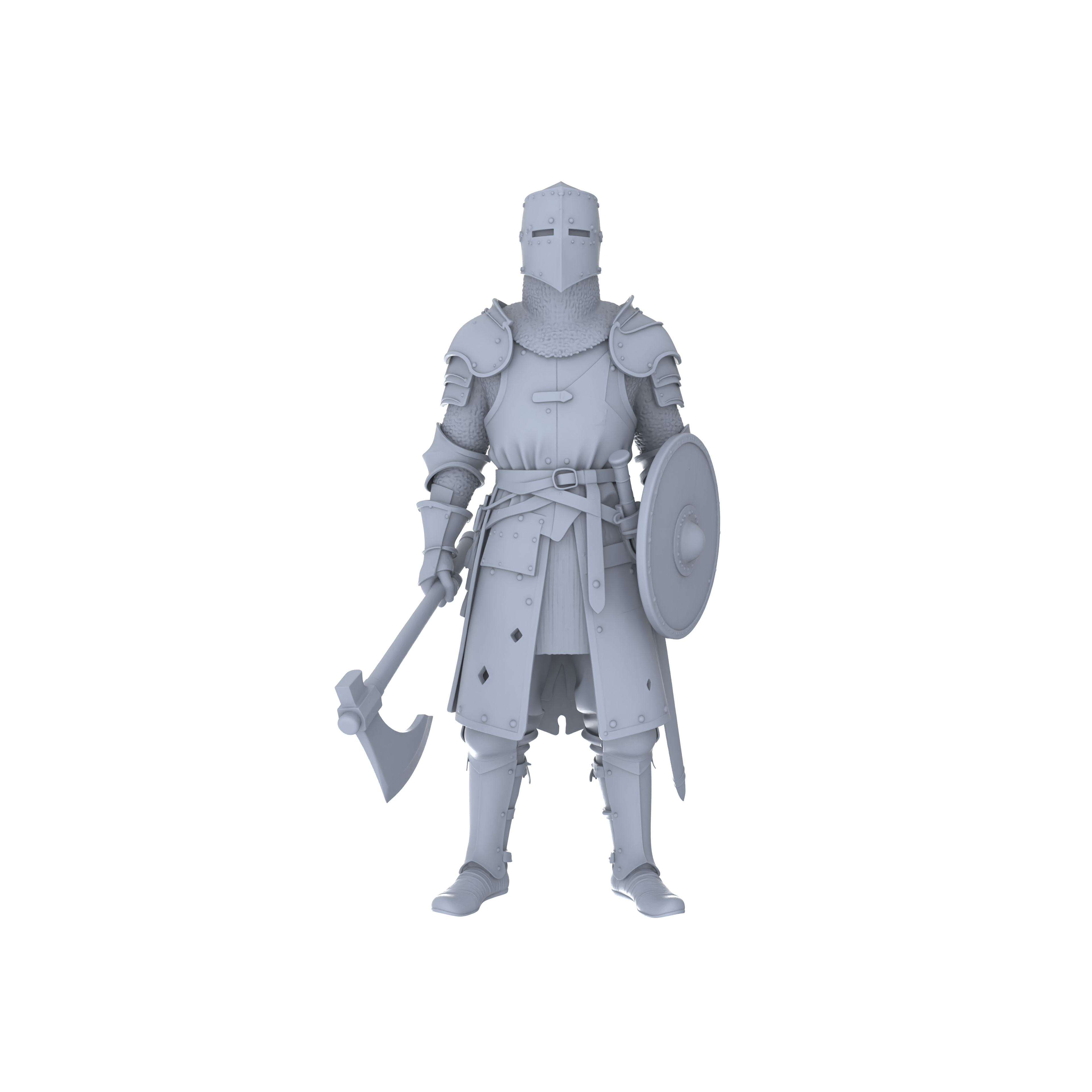 Detail view of MRY-SFW LYGR050 Medieval knight, standing pose, historical theme, magic theme, wargame, resin white model, fantasy theme, wargaming miniature, scene character, figure, hand-painted S Scale Model