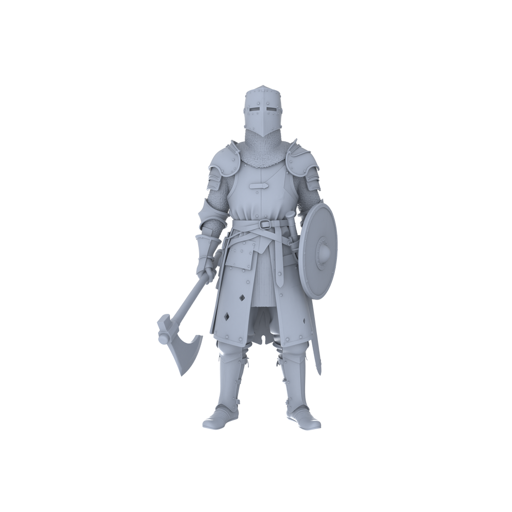 Detail view of MRY-SFW LYGR050 Medieval knight, standing pose, historical theme, magic theme, wargame, resin white model, fantasy theme, wargaming miniature, scene character, figure, hand-painted S Scale Model