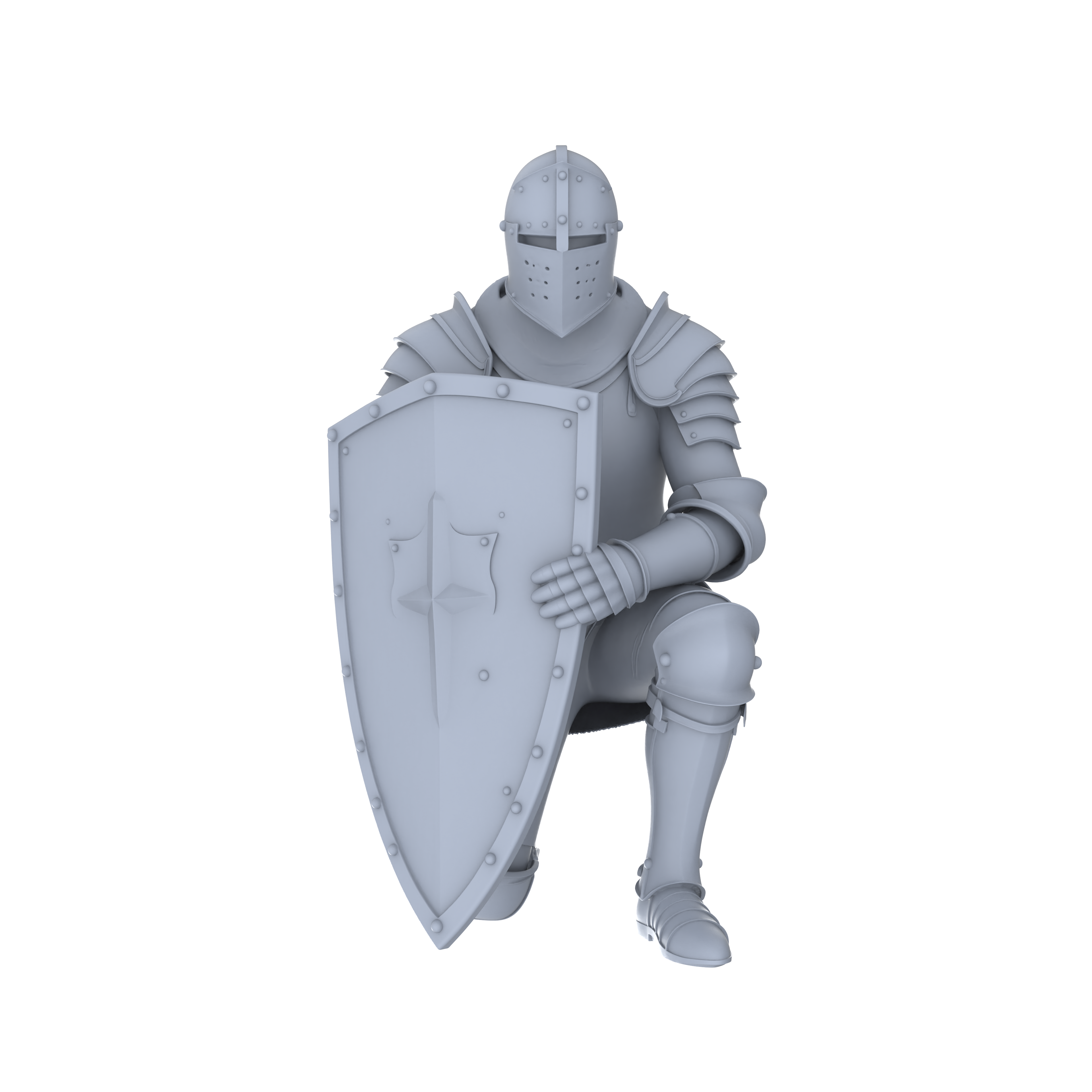 Detail view of MRY-SFW LYGR046 Medieval knight, kneeling pose, historical theme, magic theme, wargame, resin white model, fantasy theme, wargaming miniature, scene character, figure, hand-painted S Scale Model
