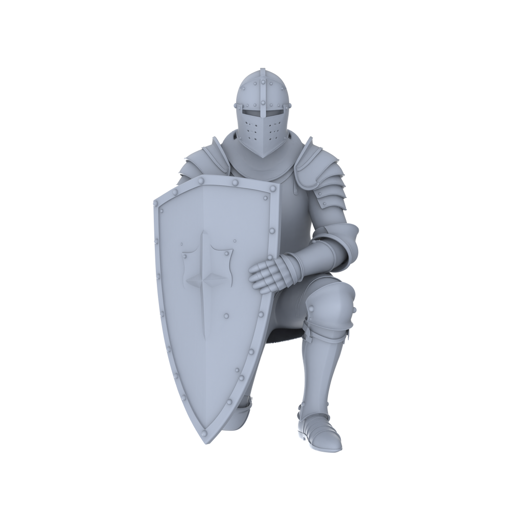 Detail view of MRY-SFW LYGR046 Medieval knight, kneeling pose, historical theme, magic theme, wargame, resin white model, fantasy theme, wargaming miniature, scene character, figure, hand-painted S Scale Model