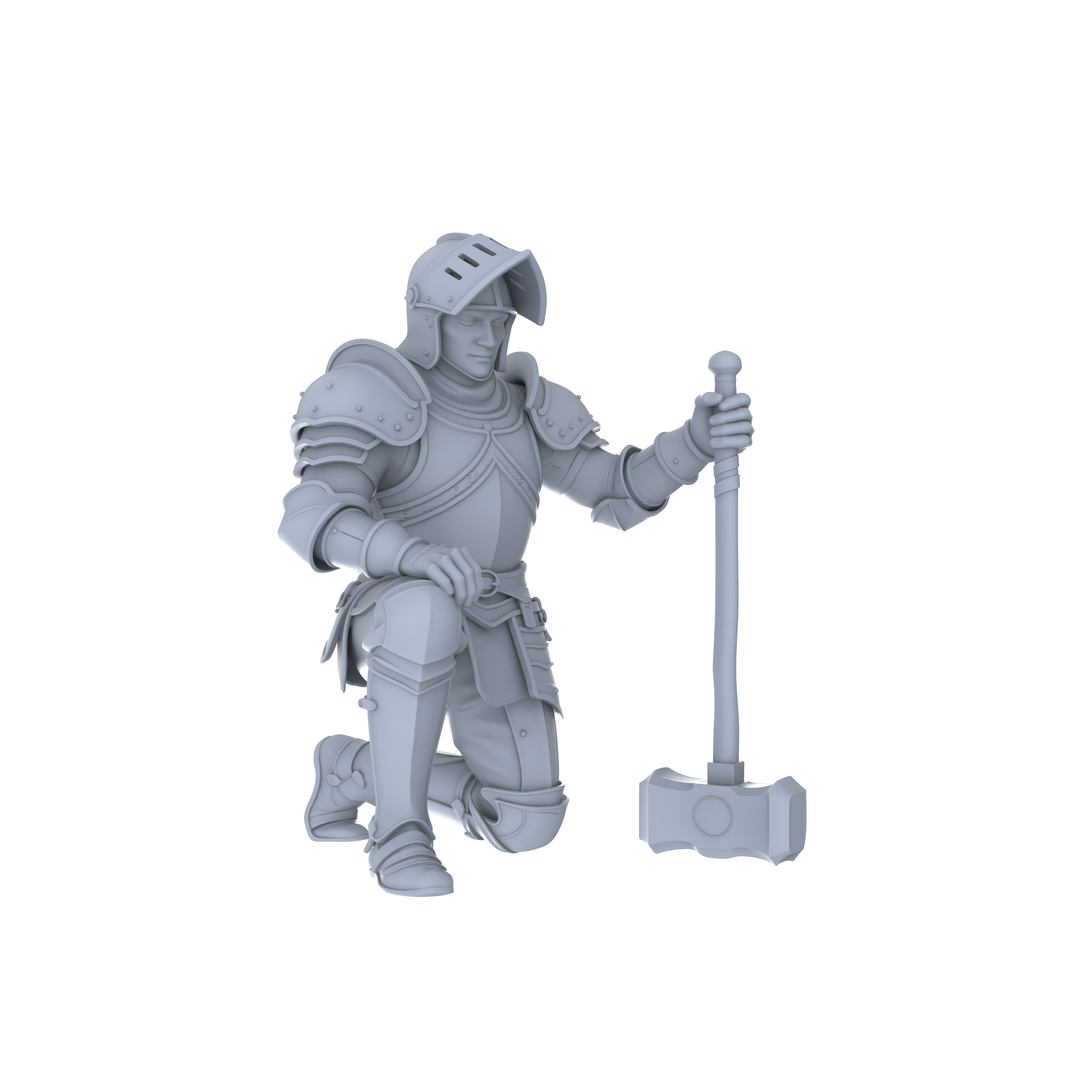 Detail view of MRY-SFW LYGR046 Medieval knight, kneeling pose, historical theme, magic theme, wargame, resin white model, fantasy theme, wargaming miniature, scene character, figure, hand-painted S Scale Model
