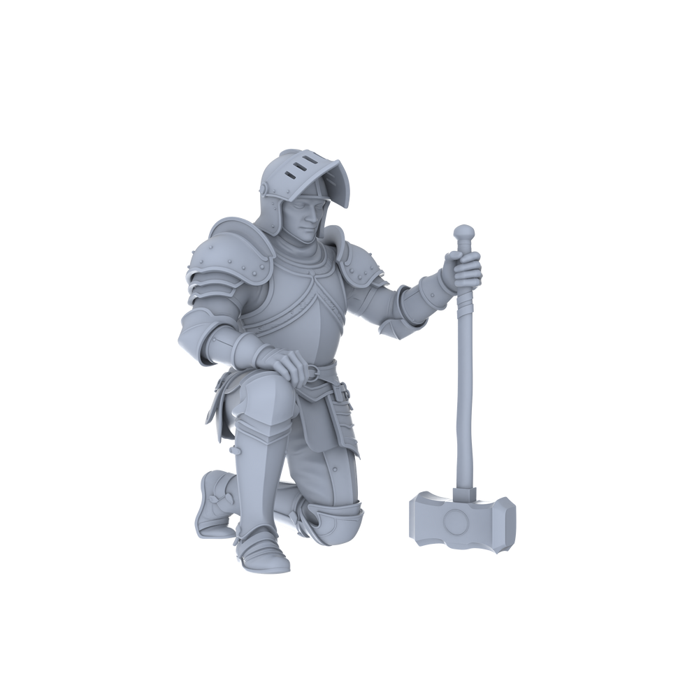 Detail view of MRY-SFW LYGR046 Medieval knight, kneeling pose, historical theme, magic theme, wargame, resin white model, fantasy theme, wargaming miniature, scene character, figure, hand-painted S Scale Model
