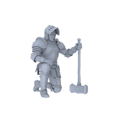 Detail view of MRY-SFW LYGR046 Medieval knight, kneeling pose, historical theme, magic theme, wargame, resin white model, fantasy theme, wargaming miniature, scene character, figure, hand-painted S Scale Model