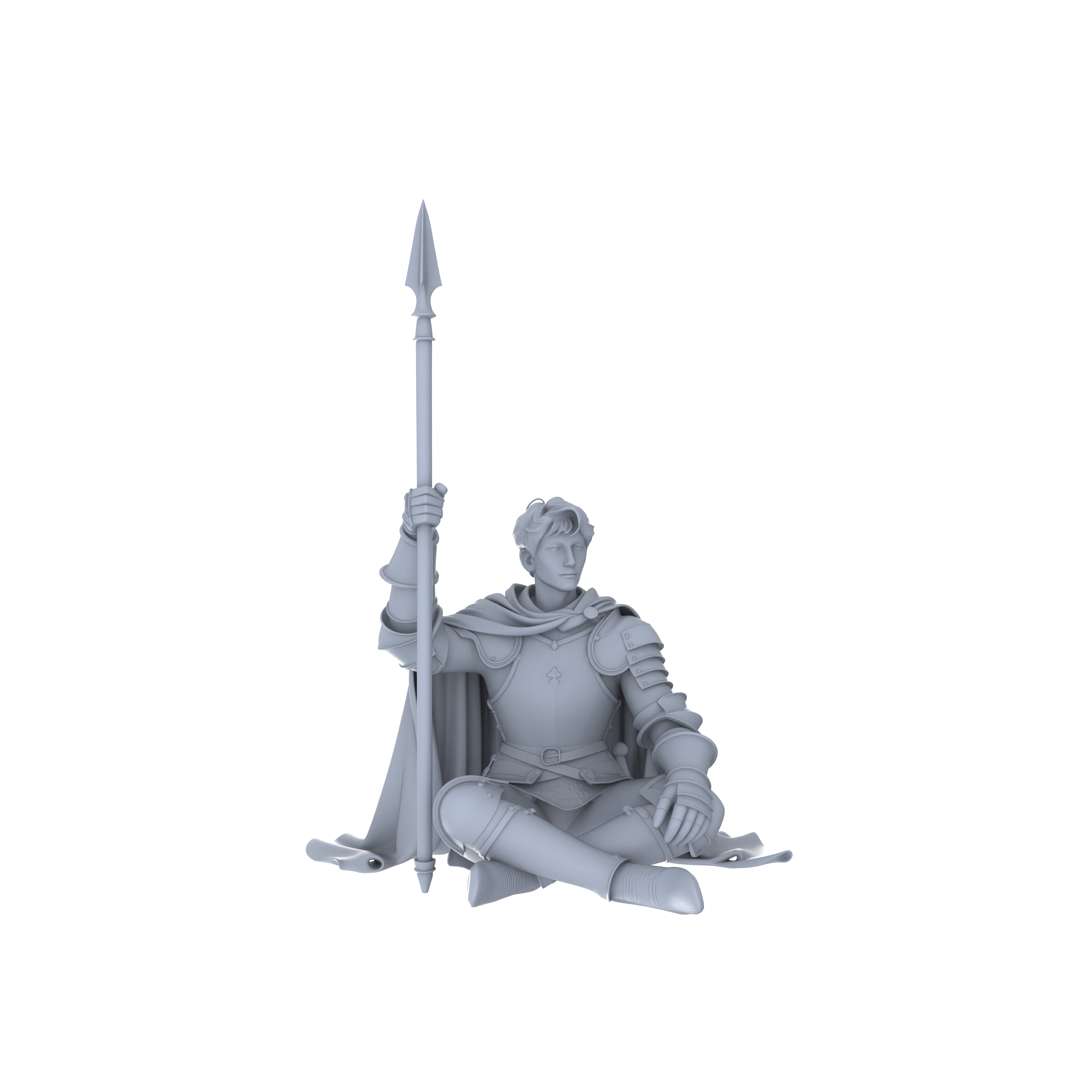 Detail view of MRY-SFW LYGR048 Medieval knight, resting pose, historical theme, magic theme, wargame, resin white model, fantasy theme, wargaming miniature, scene character, figure, hand-painted S Scale Model