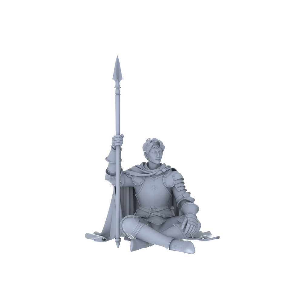 Detail view of MRY-SFW LYGR048 Medieval knight, resting pose, historical theme, magic theme, wargame, resin white model, fantasy theme, wargaming miniature, scene character, figure, hand-painted S Scale Model