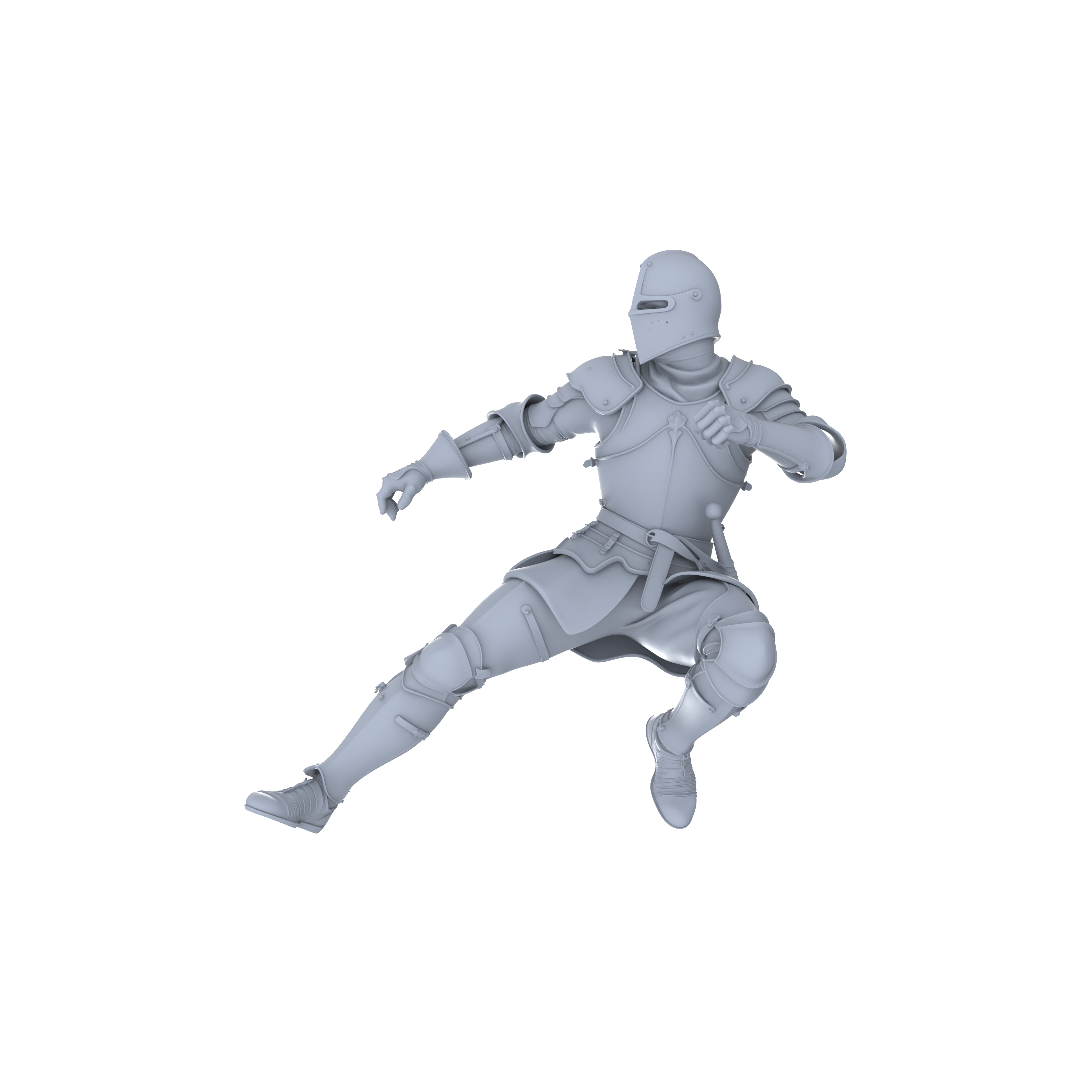 Detail view of MRY-SFW LYGR049 Medieval knight, combat pose, historical theme, magic theme, wargame, resin white model, fantasy theme, wargaming miniature, scene character, figure, hand-painted S Scale Model