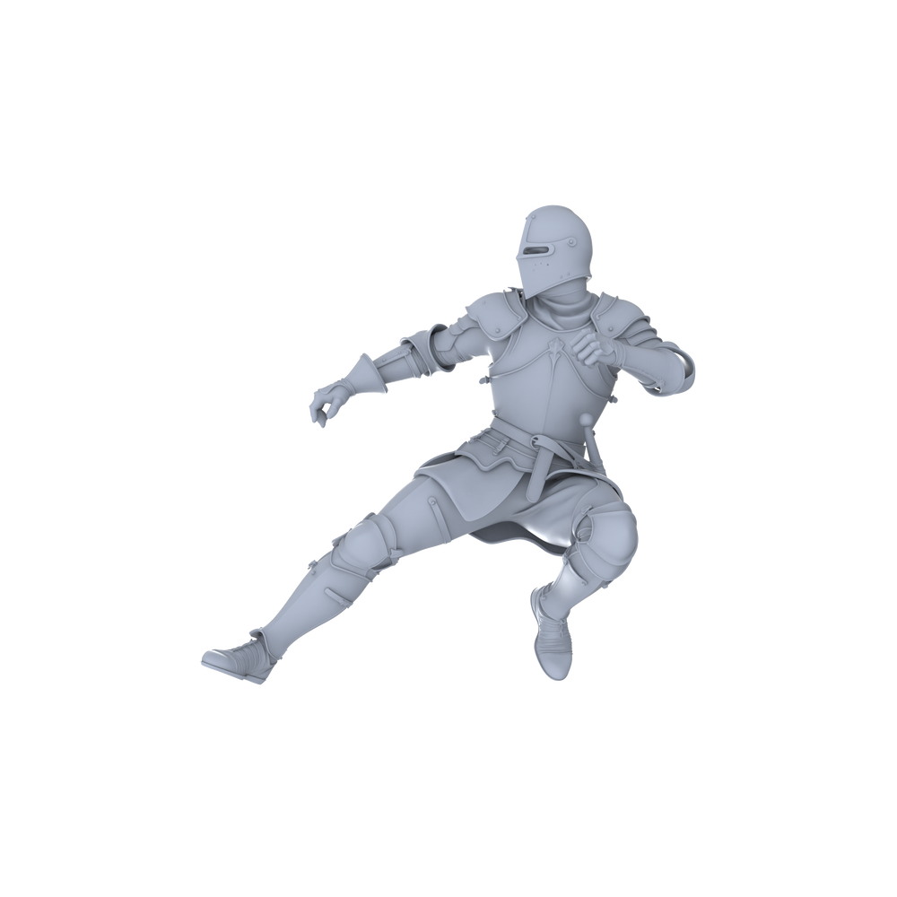 Detail view of MRY-SFW LYGR049 Medieval knight, combat pose, historical theme, magic theme, wargame, resin white model, fantasy theme, wargaming miniature, scene character, figure, hand-painted S Scale Model