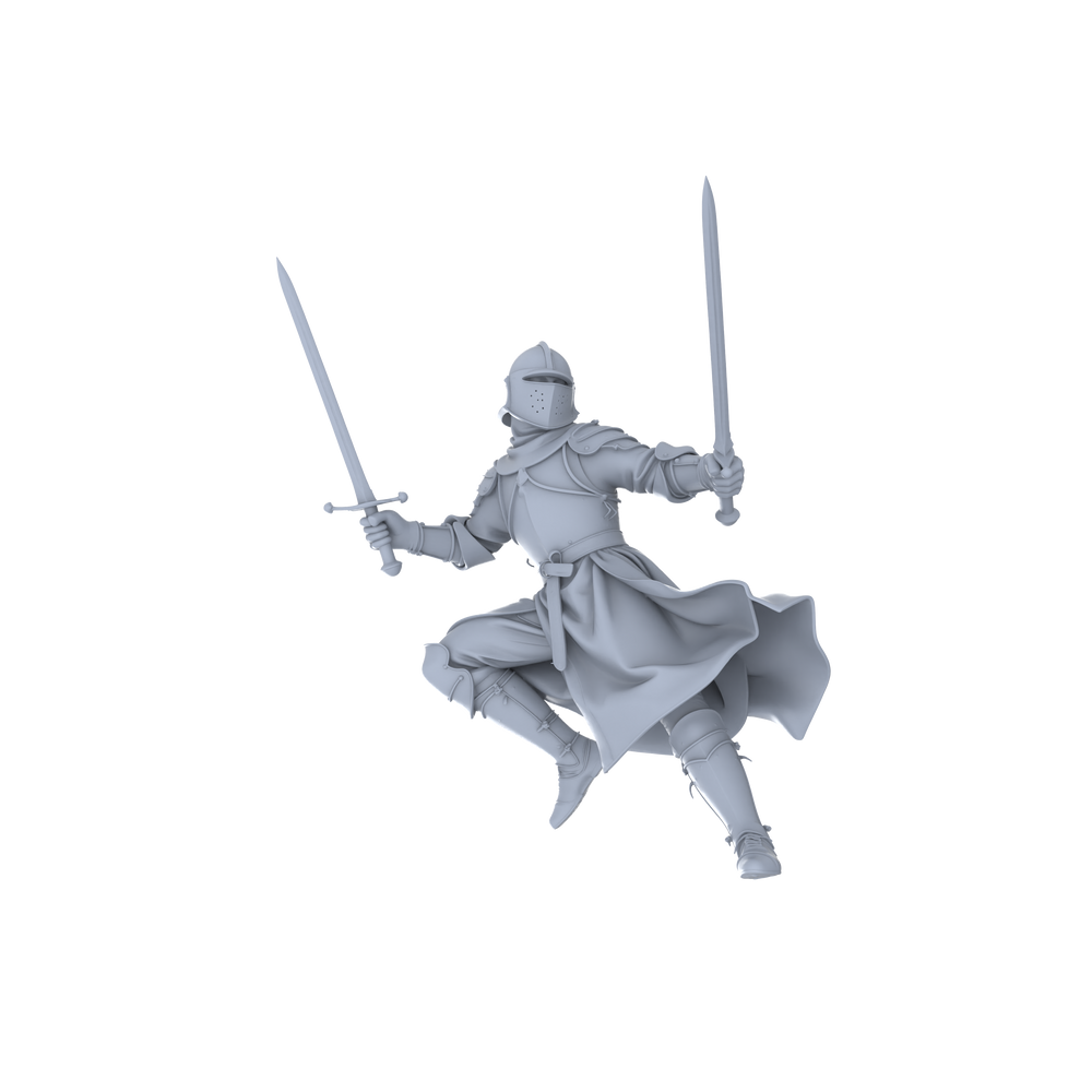Detail view of MRY-SFW LYGR049 Medieval knight, combat pose, historical theme, magic theme, wargame, resin white model, fantasy theme, wargaming miniature, scene character, figure, hand-painted S Scale Model