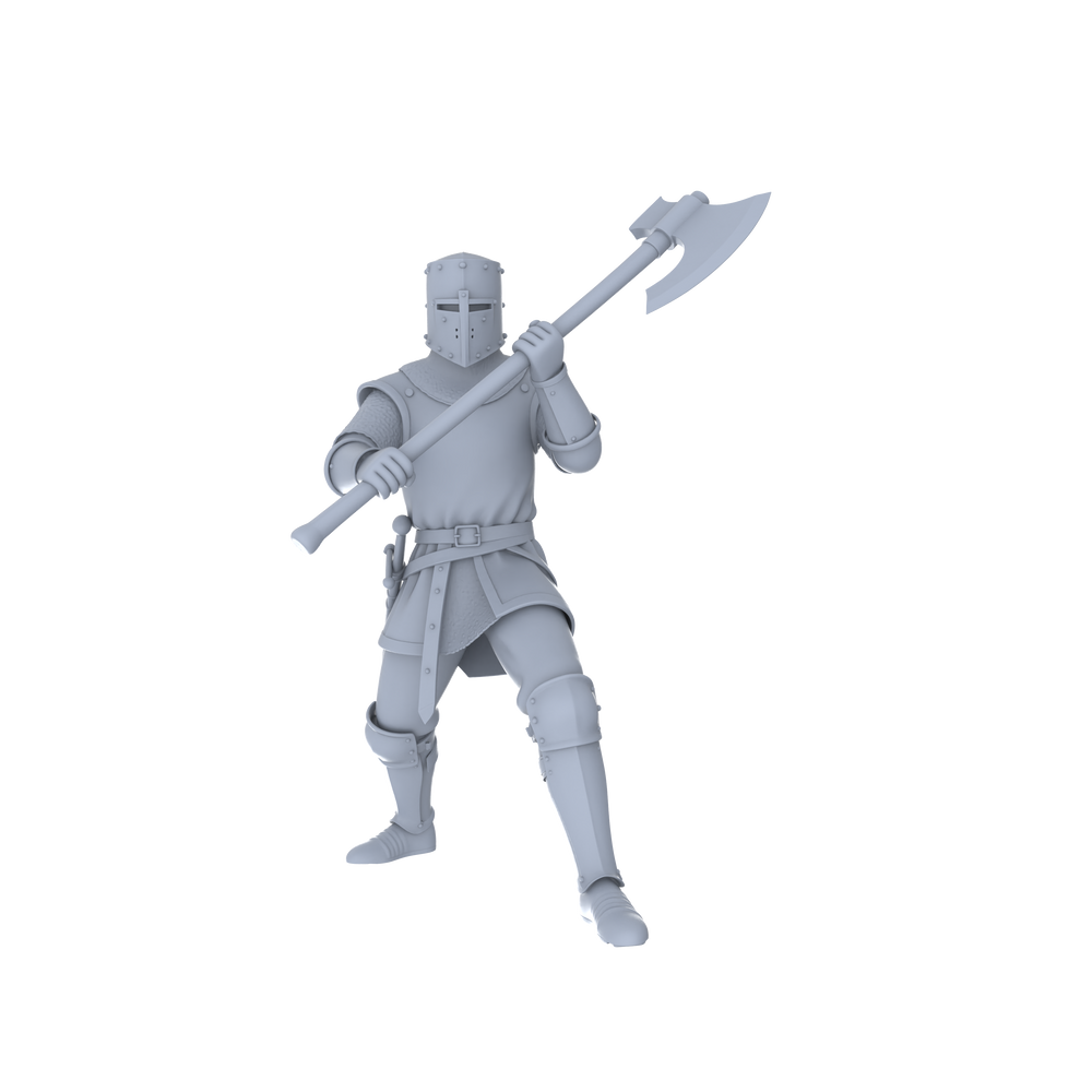 Detail view of MRY-SFW LYGR049 Medieval knight, combat pose, historical theme, magic theme, wargame, resin white model, fantasy theme, wargaming miniature, scene character, figure, hand-painted S Scale Model