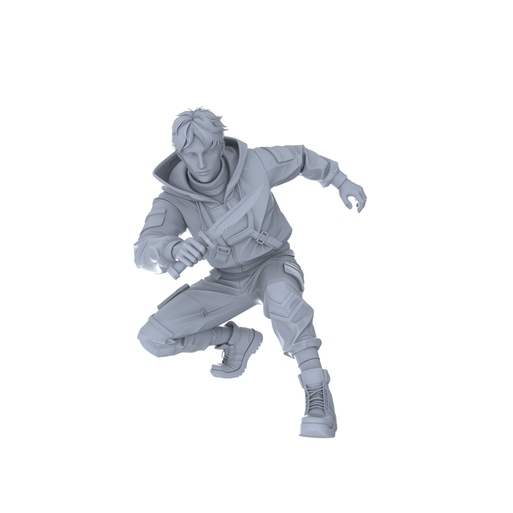 Detail view of MRY-SFW LYGR064 Shadow Squad Short Weapon Combat State 2 Military Theme Wargame Resin White Model Game Theme Sci-Fi Theme Wargame Miniature Soldiers Scene Characters Figure Hand-Painted Model