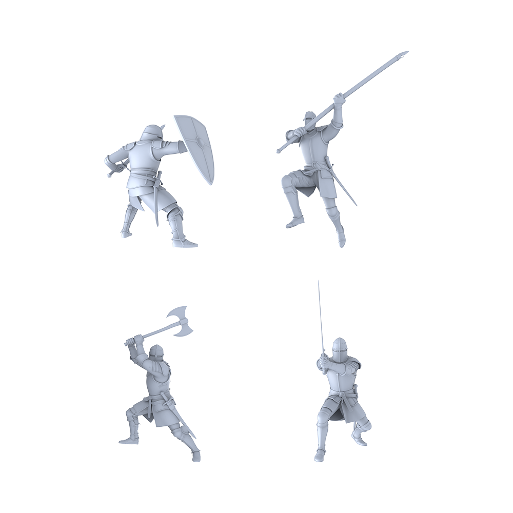 Yao's Studio LYGR004 Medieval Soldier 5-Man Team - Resin White Coating - War Game - Miniature Landscape - Miniature Model - Medieval Knight 1set 3D Printed Resin Model Kit by SSMODEL