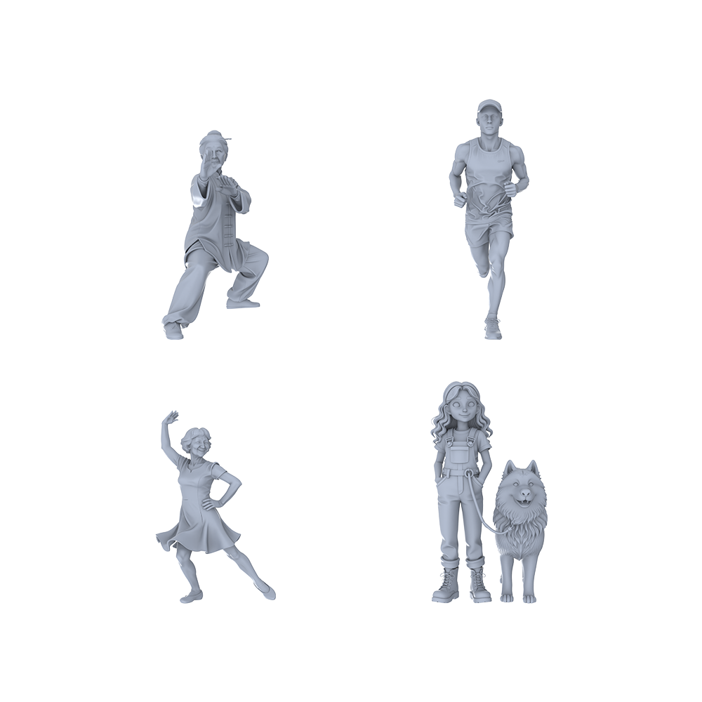 Yao's Studio LYTR120  Urban Leisure Sports & Lifestyle Scene Resin Miniature Model 4-Set Set - Sports & Casual Figures Unpainted DIY Model Painting Urban Scene Decor 1set 3D Printed Resin Model Kit by SSMODEL