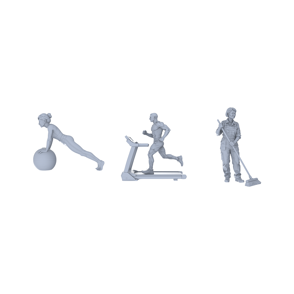 Yao's Studio LYTR121 Urban Fitness & Housekeeping Service Scene Resin Miniature Model 3-Figure Set - Fitness & Housekeeping Figures Unpainted DIY Model Painting Urban Scene Decor 1set 3D Printed Resin Model Kit by SSMODEL
