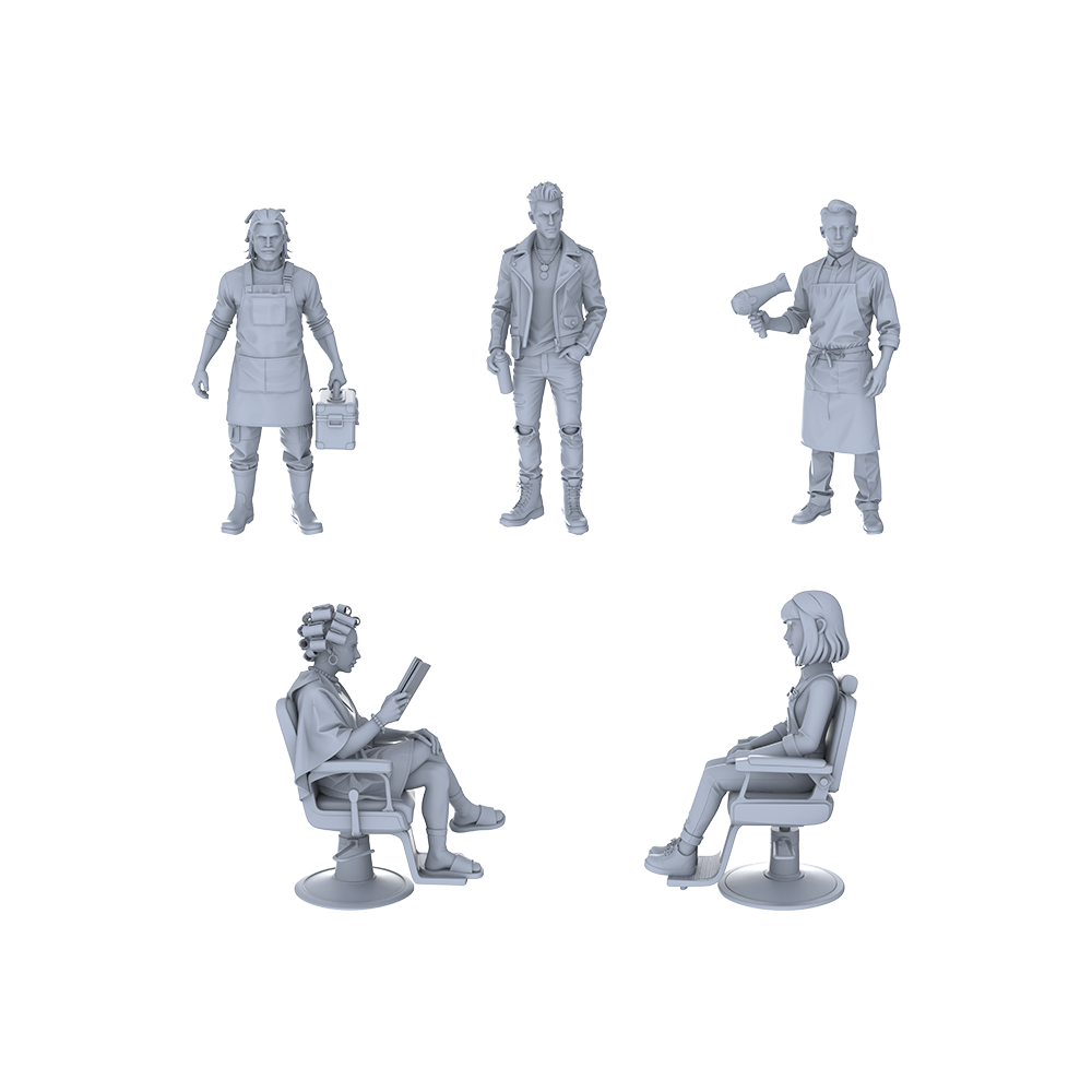Yao's Studio LYTR124 Modern Urban Barbershop Scene Resin Miniature Model 5-Figure Set - Barbers & Customers Unpainted DIY Model Painting Business Scene Decor 1set 3D Printed Resin Model Kit by SSMODEL