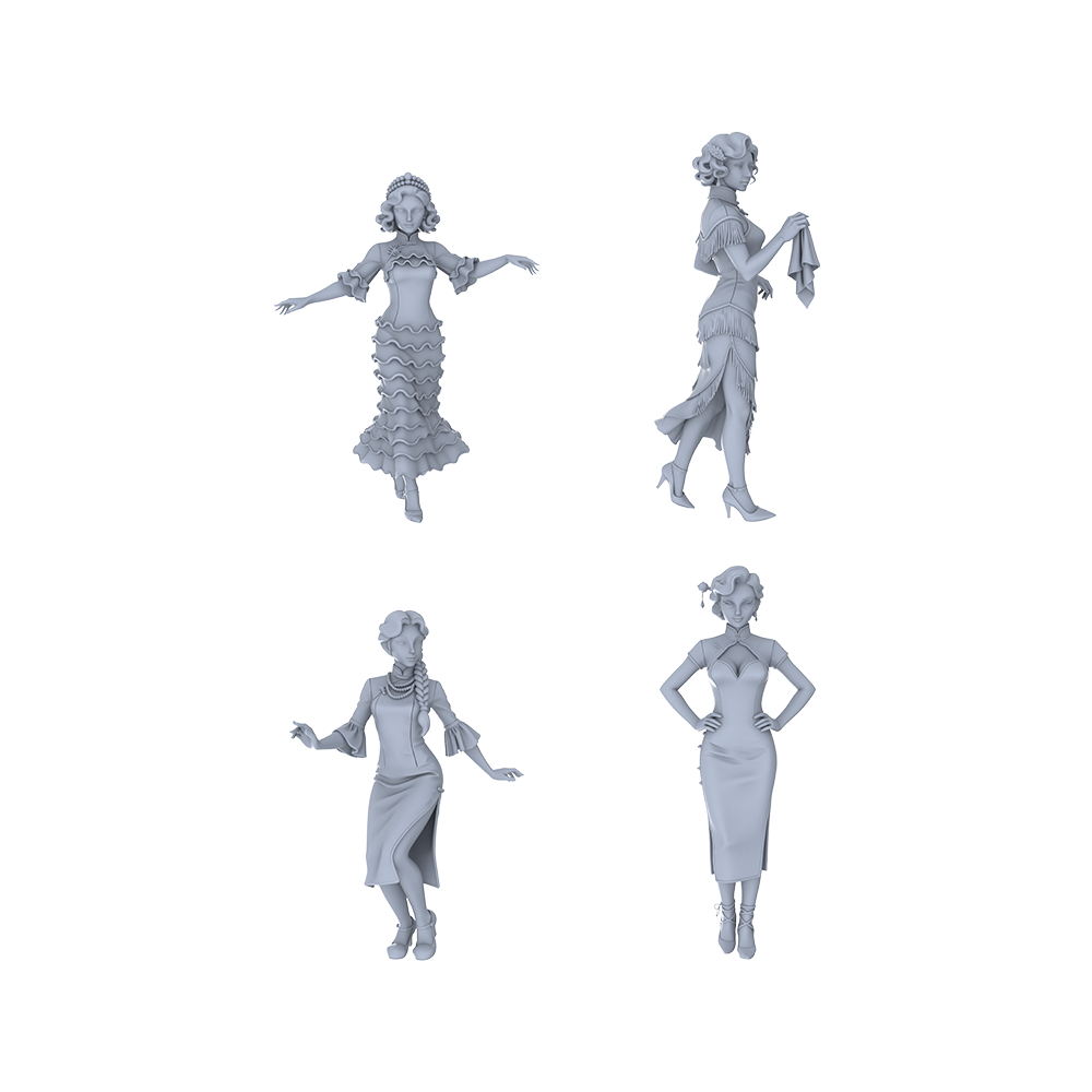 Yao's Studio LYTR128  S Scale Republic of China Style Female Miniature Set Retro Dancer & Qipao Figurines for Sand Table Scenes 1set 3D Printed Resin Model Kit by SSMODEL