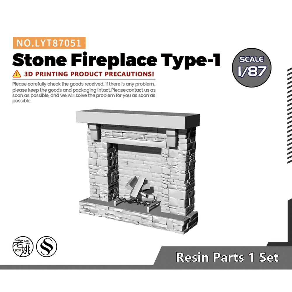 Yao's Studio LYT051 Stone Fireplace Type-1 HO/OO/Z/N/TT Railroad Miniature Accessory Display Props — scale model kit