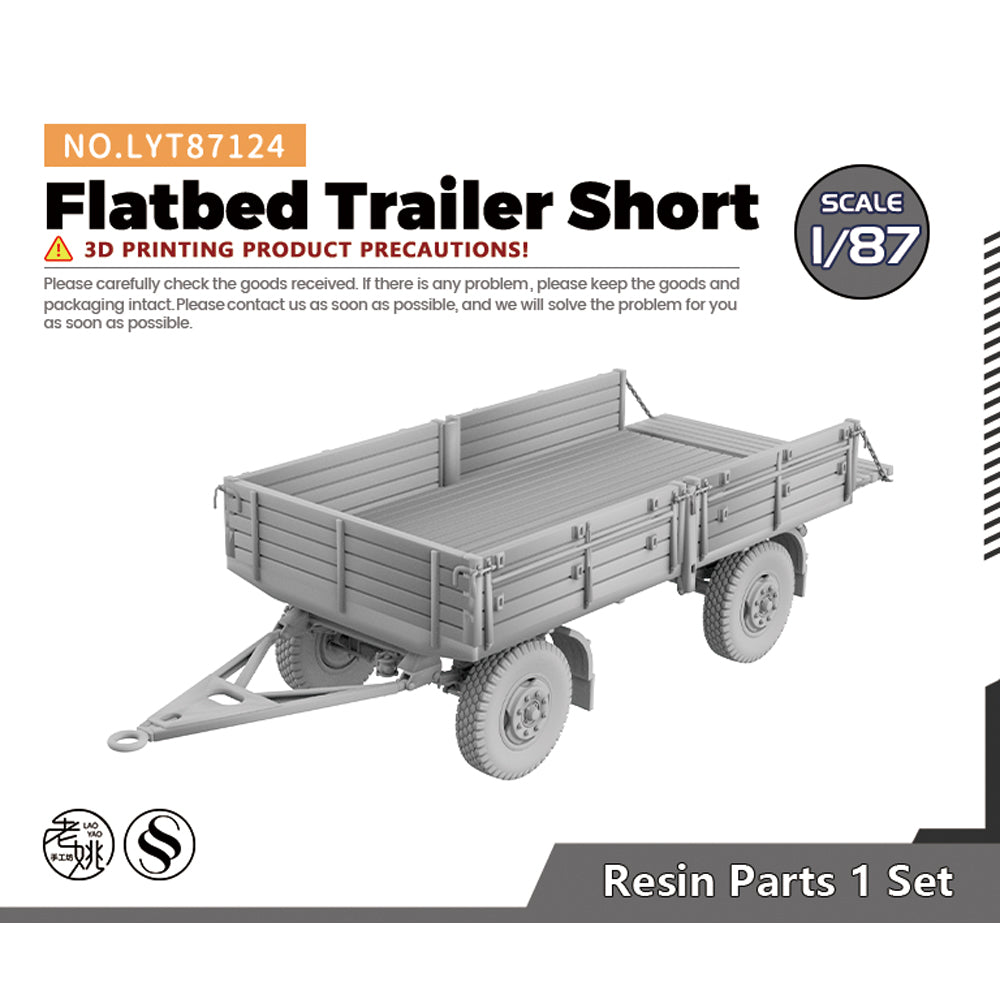 Yao's Studio LYT124 Flatbed Trailer Short HO/OO/Z/N/TT Railroad Warehouse Dock Transportation Miniature Military Car Main image