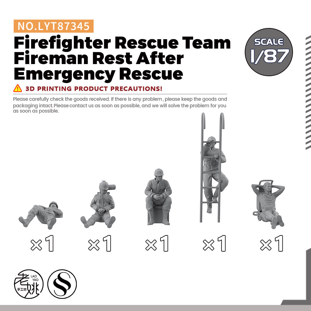Yao's Studio LYT345 Firefighter Rescue Team Fireman Rest After Emergency Rescue HO/OO/Z/N/TT Railroad Miniature Accessory Display Props Main image