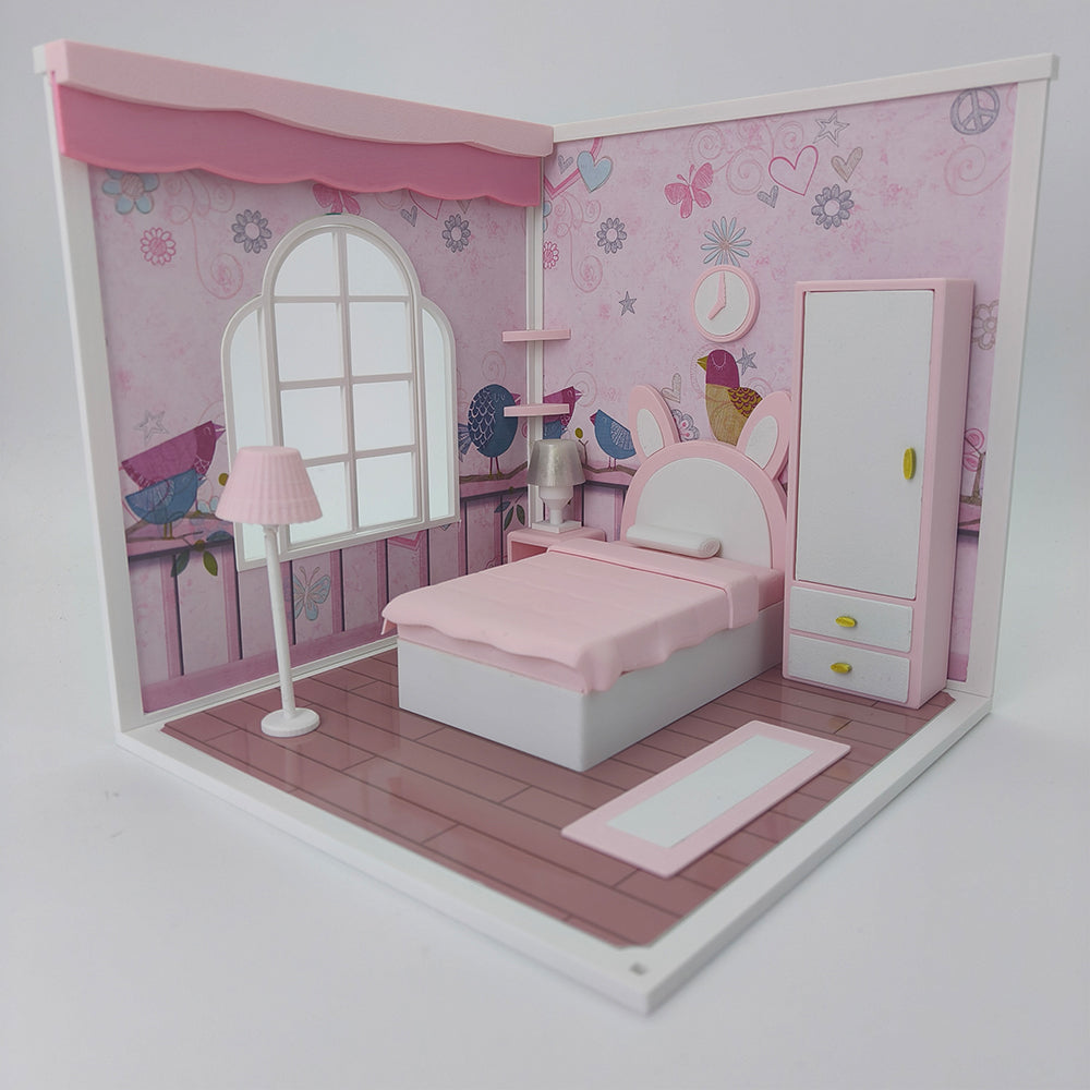 LYTP121011 1/12 Sweet Mini Bedroom Sugar Cube Chamber Series 1/12 Scale 3D Printed DIY Miniature Dollhouse For BJD & Obitsu Dolls Desktop Display