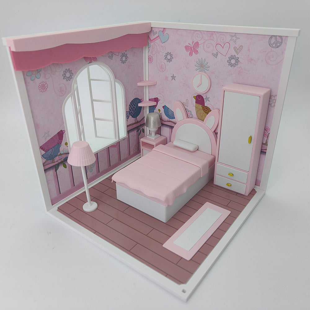 LYTP121011 1/12 Sweet Mini Bedroom Sugar Cube Chamber Series 1/12 Scale 3D Printed DIY Miniature Dollhouse For BJD & Obitsu Dolls Desktop Display