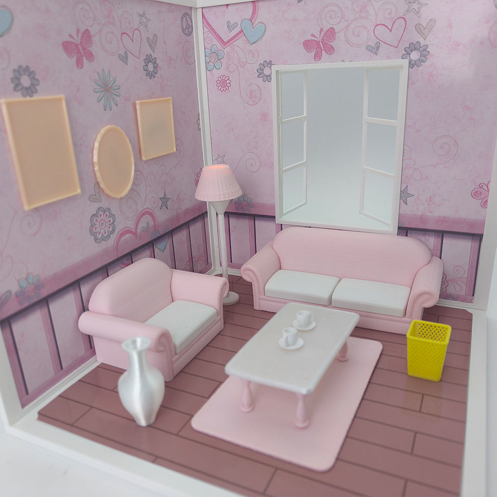 LYTP121014 1/12 Sweet Study Room Sugar Cube Chamber Series 1/12 Scale 3D Printed DIY Miniature Dollhouse For BJD & Obitsu Dolls Desktop Display