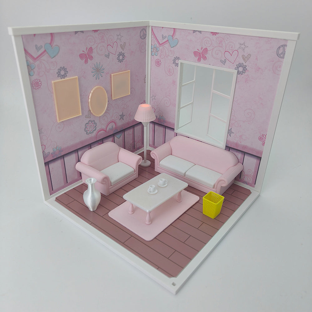 LYTP121014 1/12 Sweet Study Room Sugar Cube Chamber Series 1/12 Scale 3D Printed DIY Miniature Dollhouse For BJD & Obitsu Dolls Desktop Display