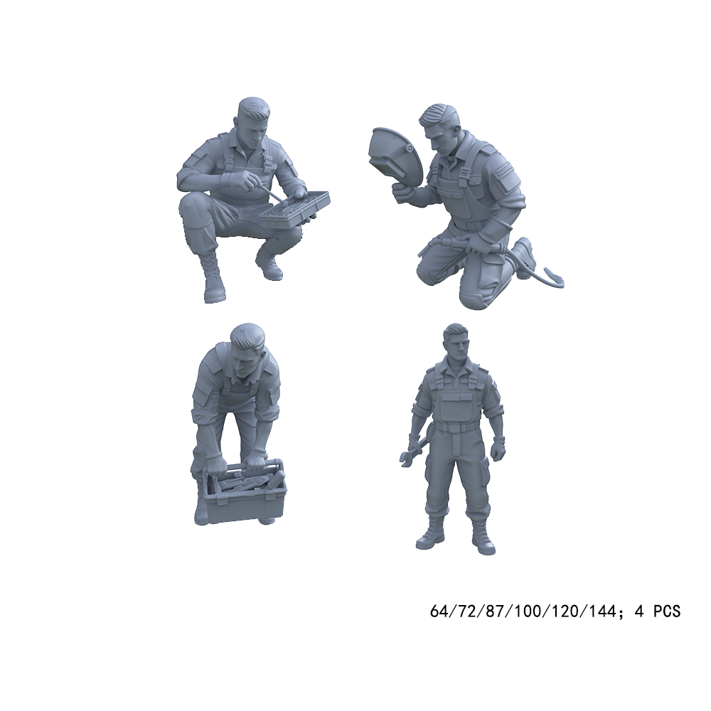 Yao's Studio LYTR002 3D Printed Army Logistics Figure Set 4PCS Multiple Scales Maintenance/Supply Soldier Figurines for Wargame Diorama 1set 3D Printed Resin Model Kit by SSMODEL
