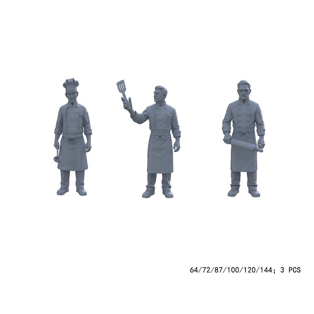 Yao's Studio LYTR004  Chef Miniature Resin Figures Set (3pcs) Scale for Diorama, Model Railroad, Bakery Scene Decor 1set 3D Printed Resin Model Kit by SSMODEL