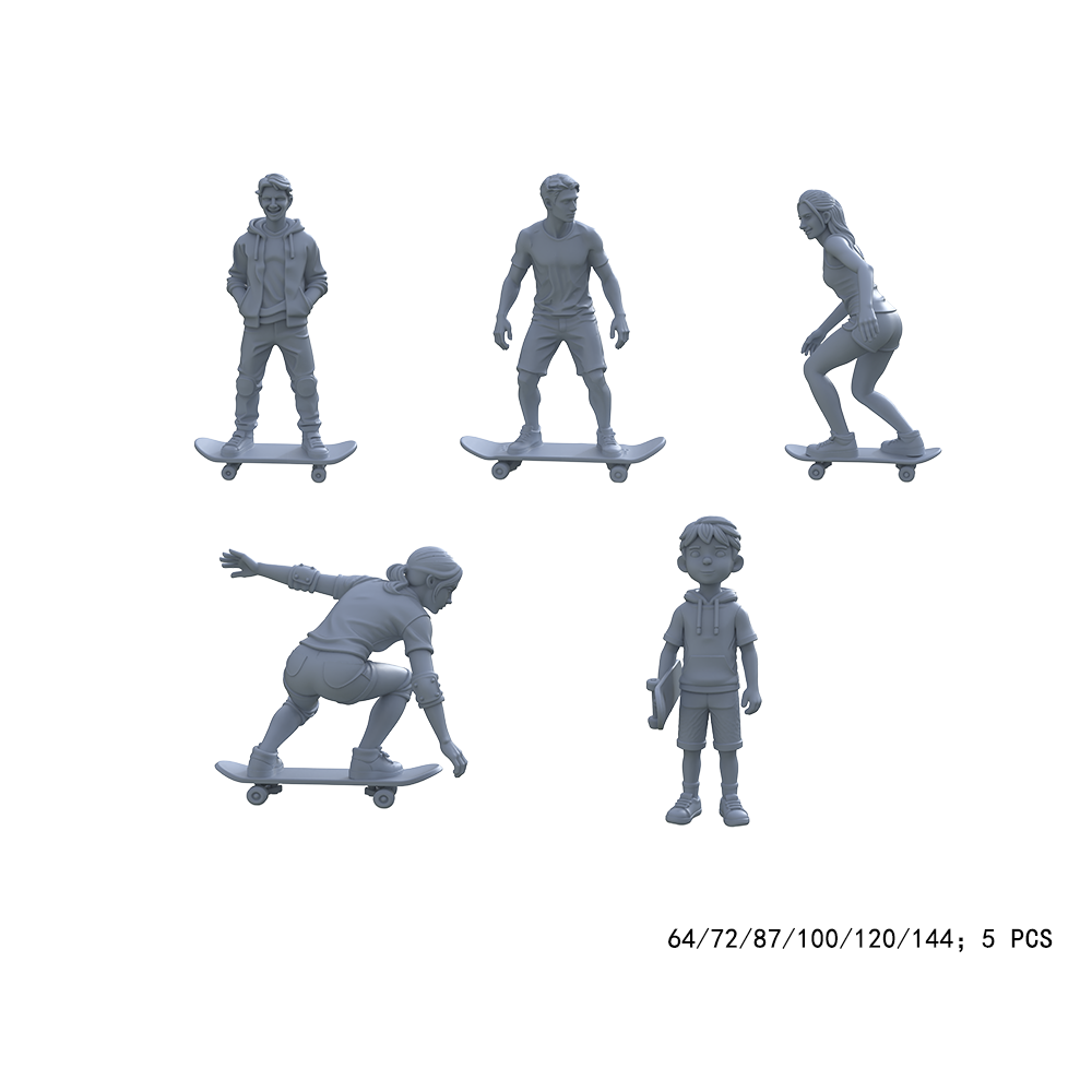 Yao's Studio LYTR008  5Pcs Skateboarder Miniature Figures Scale Resin Model Kits for Street Style Diorama & Scene Decor 1set 3D Printed Resin Model Kit by SSMODEL