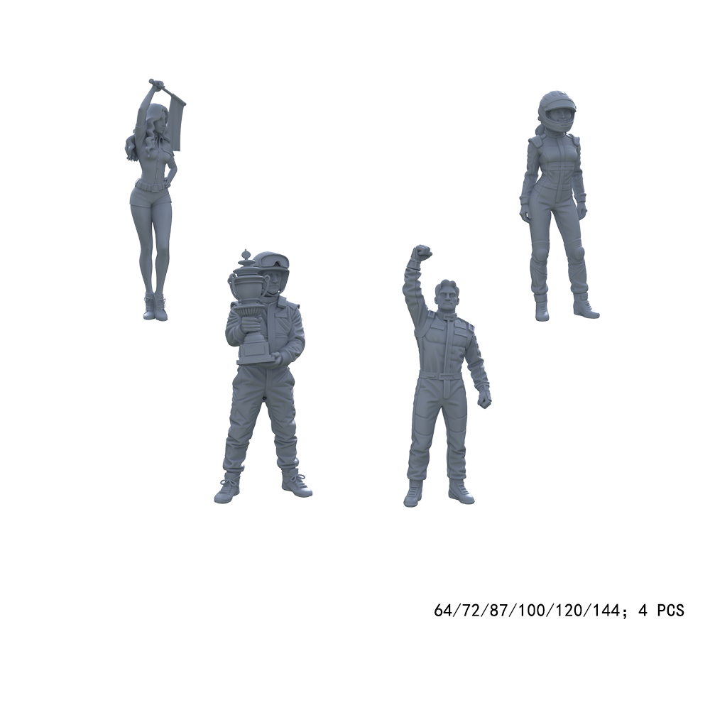 Yao's Studio LYTR012 Racing Scene Unpainted Mini Figures (4PCS) - Race Car Driver & Flag Girl Resin Models for Wargame Terrain/Diorama DIY 1set 3D Printed Resin Model Kit by SSMODEL