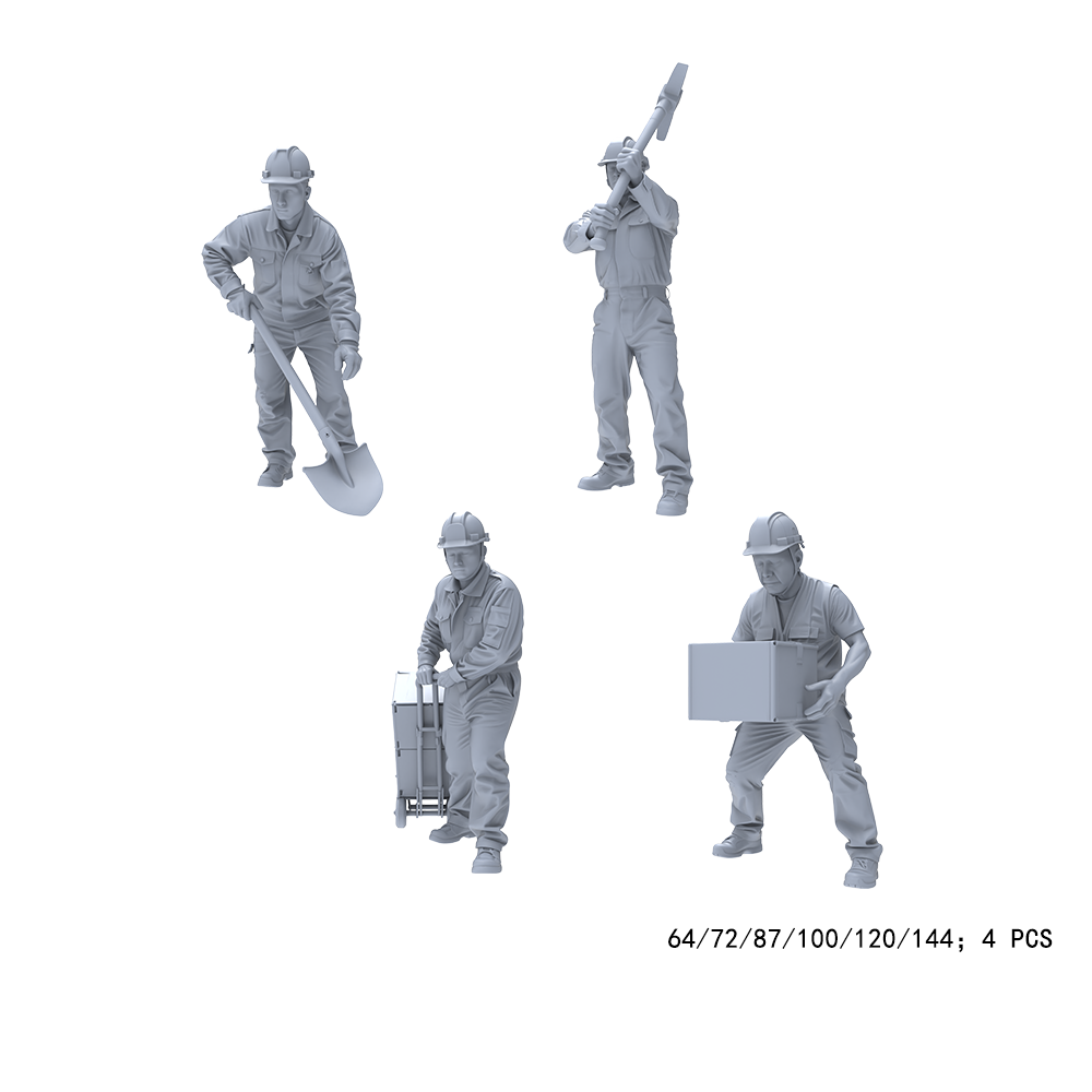 Yao's Studio LYTR013  Unpainted Construction Worker Mini Figures (4PCS) - Resin Models for Building Site Diorama, Wargame Terrain DIY 1set 3D Printed Resin Model Kit by SSMODEL