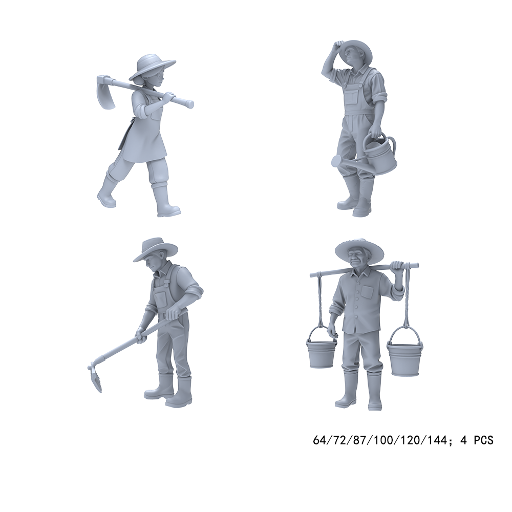 Yao's Studio LYTR014 Unpainted Agricultural Farmer Mini Figures (4PCS) - Resin Models for Farm Diorama, Wargame Terrain DIY 1set 3D Printed Resin Model Kit by SSMODEL