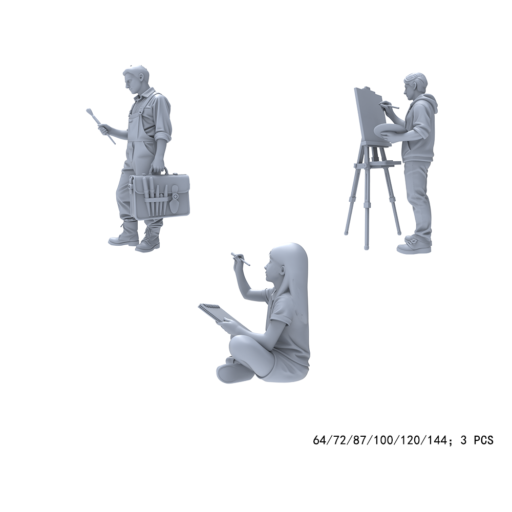 Yao's Studio LYTR015  Unpainted Art Creator Mini Figures (3PCS) - Painter & Sketch Artist Resin Models for Studio Diorama, Hobby Terrain DIY 1set 3D Printed Resin Model Kit by SSMODEL