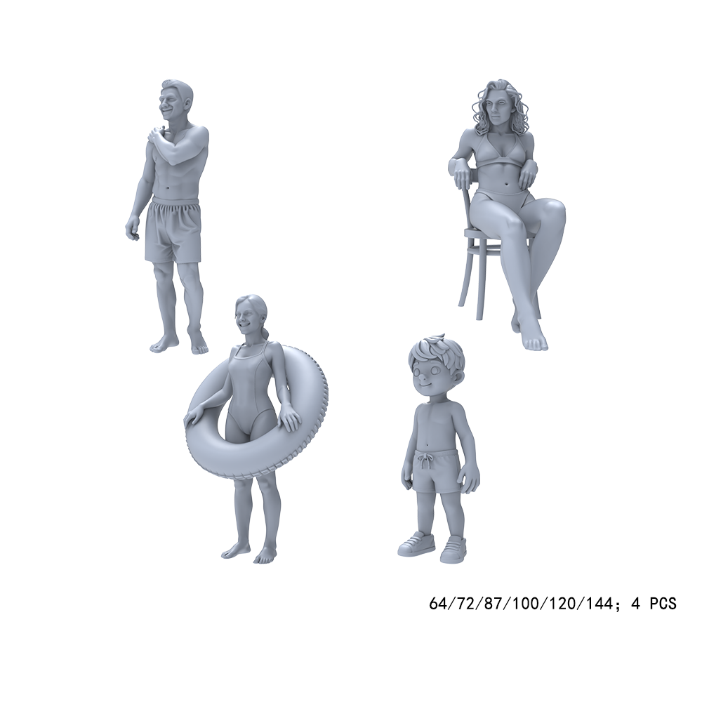 Yao's Studio LYTR016  Unpainted Pool & Beach Mini Figures (4PCS) - Swimsuit Family Resin Models for Summer Diorama, Hobby Terrain DIY 1set 3D Printed Resin Model Kit by SSMODEL