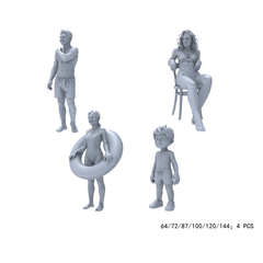 Yao's Studio LYTR016  Unpainted Pool & Beach Mini Figures (4PCS) - Swimsuit Family Resin Models for Summer Diorama, Hobby Terrain DIY 1set 3D Printed Resin Model Kit by SSMODEL