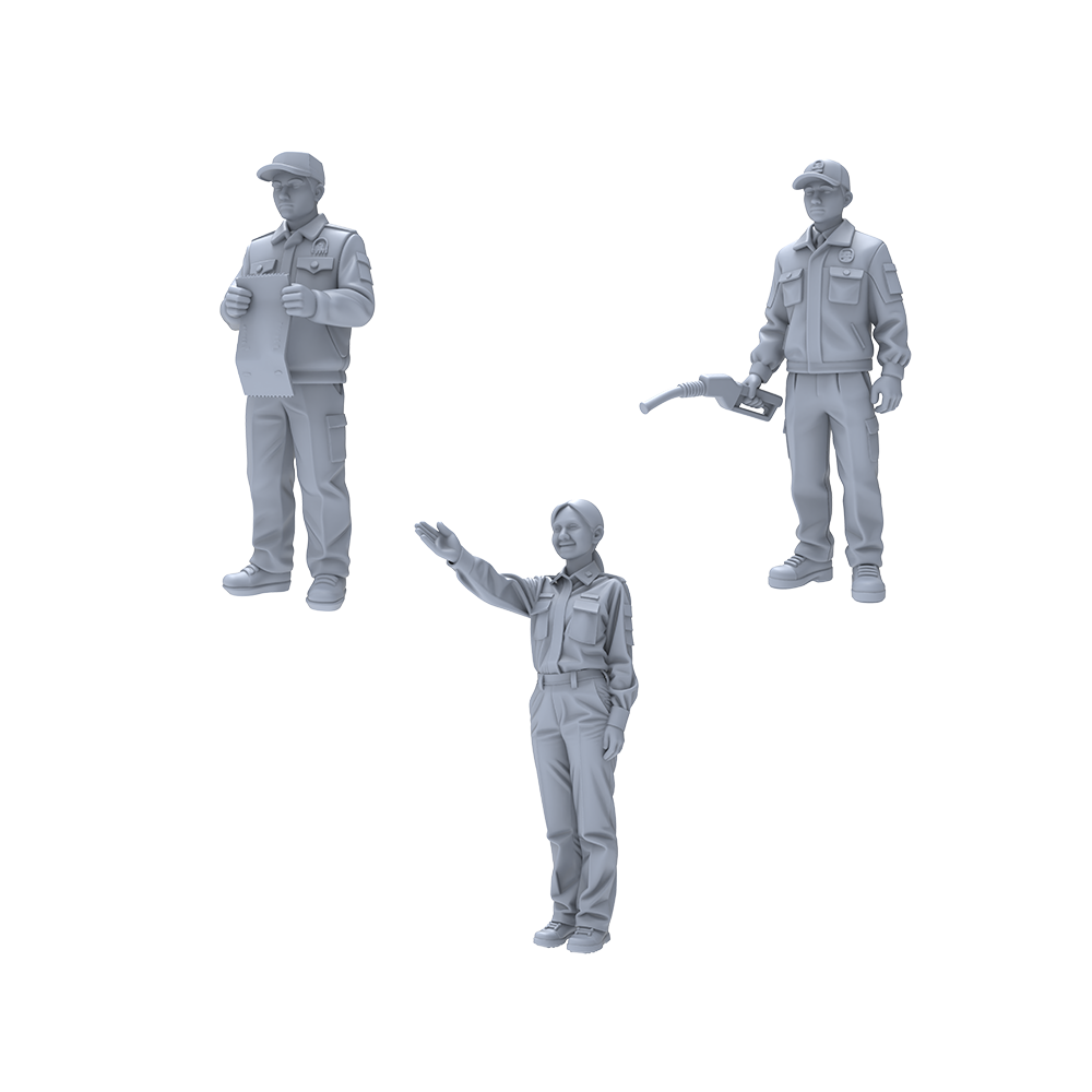 Yao's Studio LYTR022 Gas Station Scene Resin Miniature Model 3-Piece Set - Gas Station Staff Figures Unpainted DIY Model Painting Scene Decor 1set 3D Printed Resin Model Kit by SSMODEL