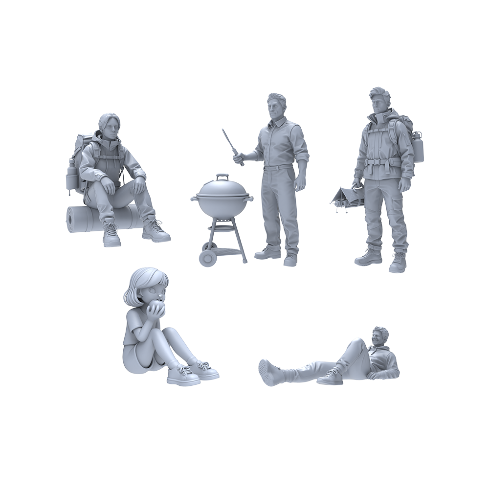 Yao's Studio LYTR023 Camping & Barbecue Scene Resin Miniature Model 6-Piece Set - Outdoor Camping Figures & Barbecue Gear Unpainted DIY Model Painting Scene Decor 1set 3D Printed Resin Model Kit by SSMODEL