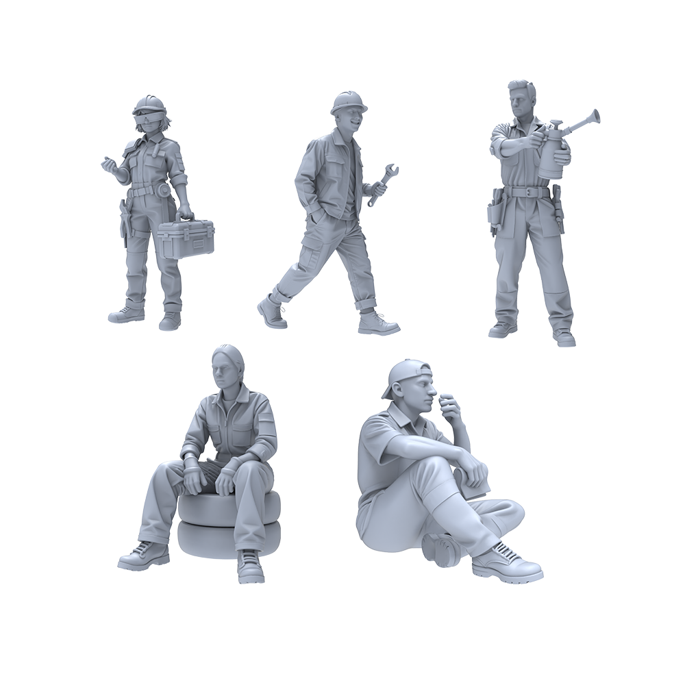 Yao's Studio LYTR029 Auto Repair Scene Resin Miniature Model 5-Piece Set - Auto Mechanic Figures Unpainted DIY Model Painting Garage Scene Decor 1set 3D Printed Resin Model Kit by SSMODEL