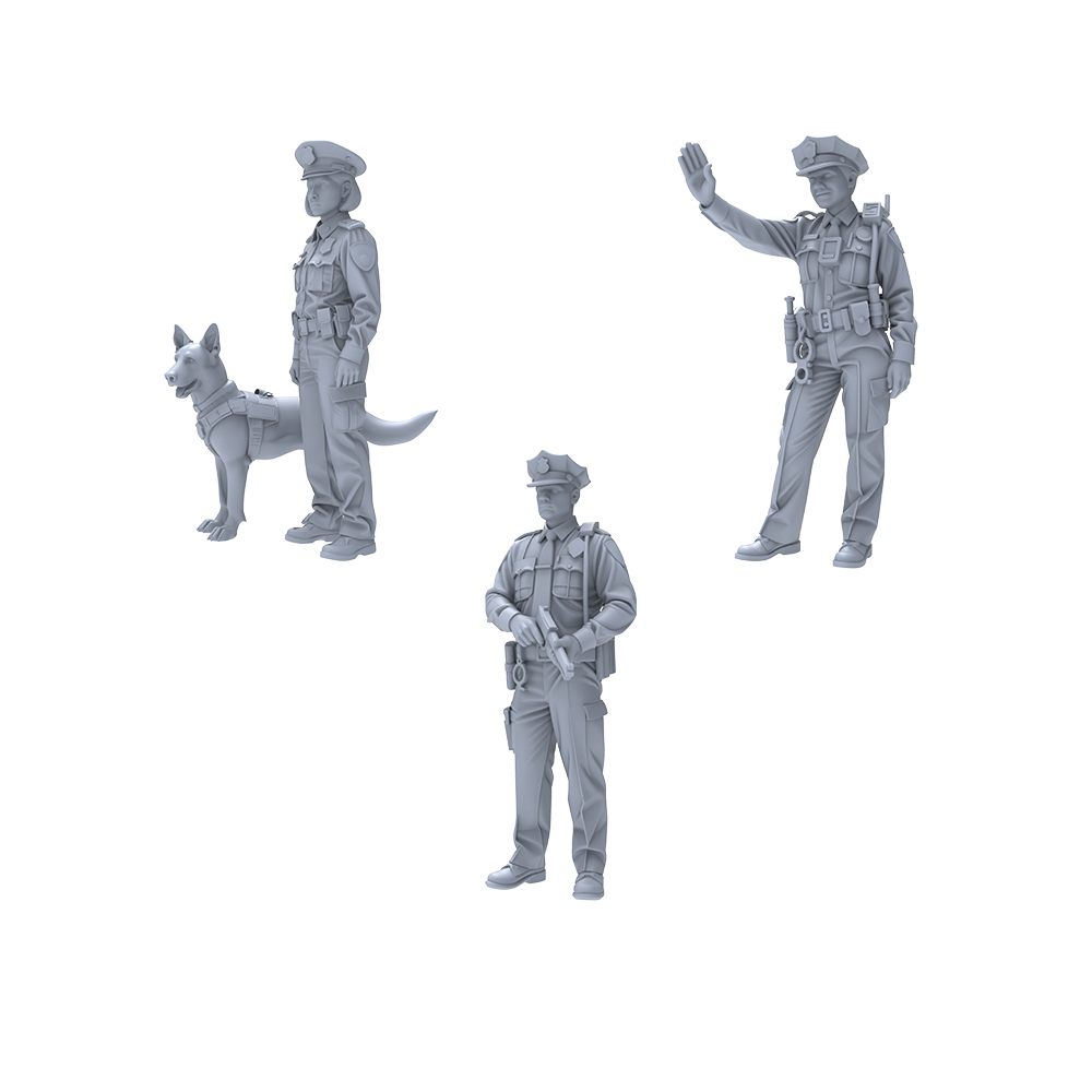 Yao's Studio LYTR030  Police Duty Scene Resin Miniature Model 4-Piece Set - Police Officers & K9 Unit Figures Unpainted DIY Model Painting Urban Police Scene Decor 1set 3D Printed Resin Model Kit by SSMODEL