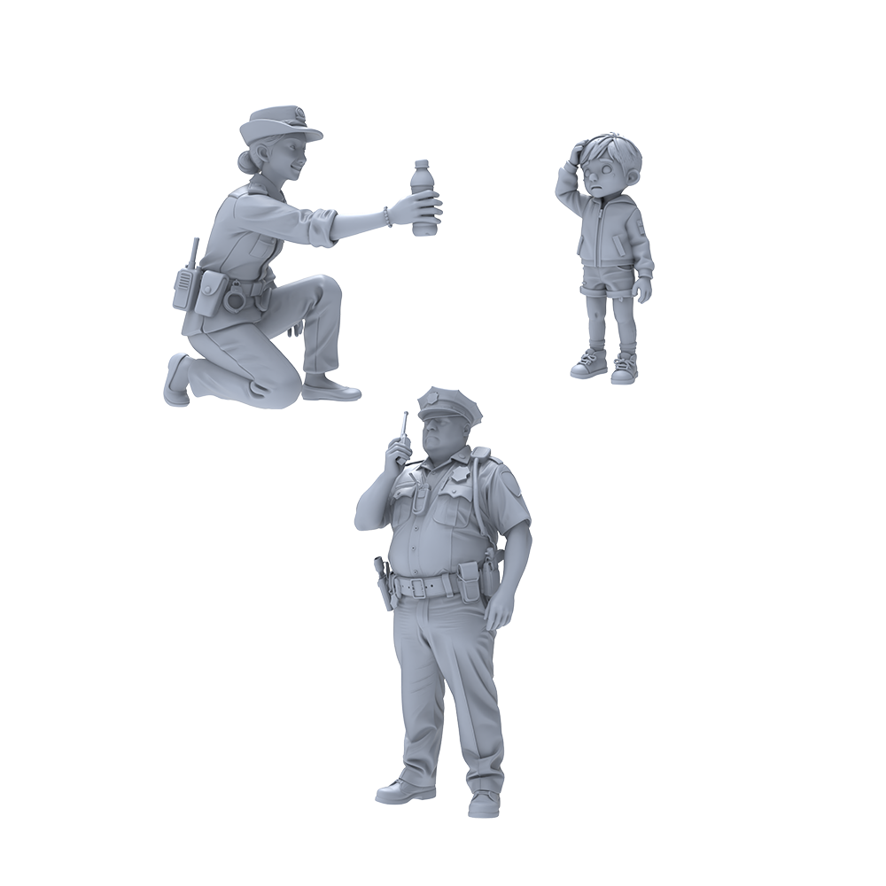 Yao's Studio LYTR031 Police Assistance Scene Resin Miniature Model 3-Piece Set - Police Officers & Child Figures Unpainted DIY Model Painting Urban Police Service Scene Decor 1set 3D Printed Resin Model Kit by SSMODEL