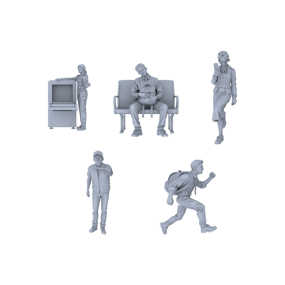 Yao's Studio LYTR046 Modern Urban Travel Scene Resin Miniature Model 5-Figure Set - Urban Travelers Unpainted DIY Model Painting Urban Travel Scene Decor 1set 3D Printed Resin Model Kit by SSMODEL