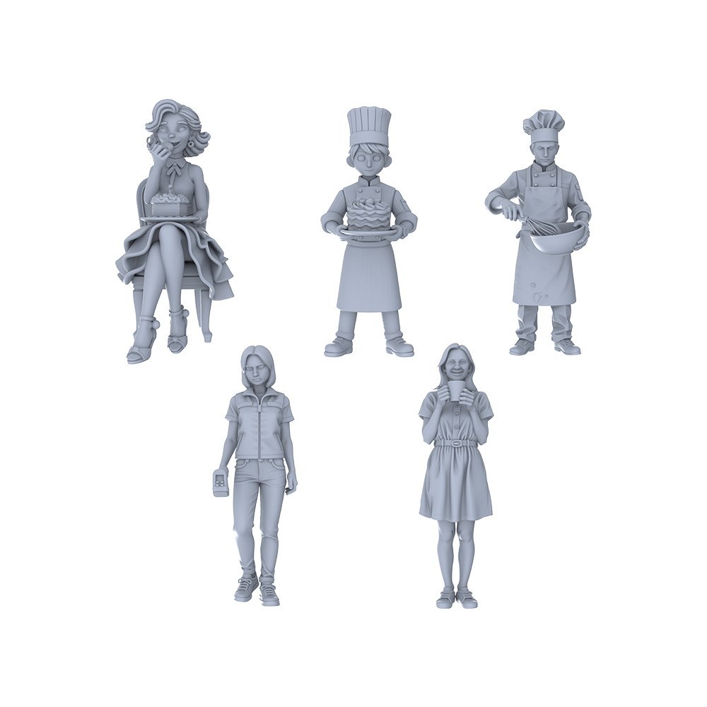 Yao's Studio LYTR047 Catering & Leisure Scene Resin Miniature Model 5-Figure Set - Chefs & Diners Unpainted DIY Model Painting Catering Scene Decor 1set 3D Printed Resin Model Kit by SSMODEL