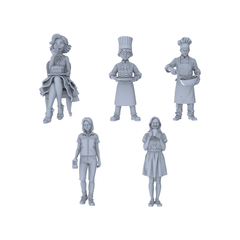 Yao's Studio LYTR047 Catering & Leisure Scene Resin Miniature Model 5-Figure Set - Chefs & Diners Unpainted DIY Model Painting Catering Scene Decor 1set 3D Printed Resin Model Kit by SSMODEL